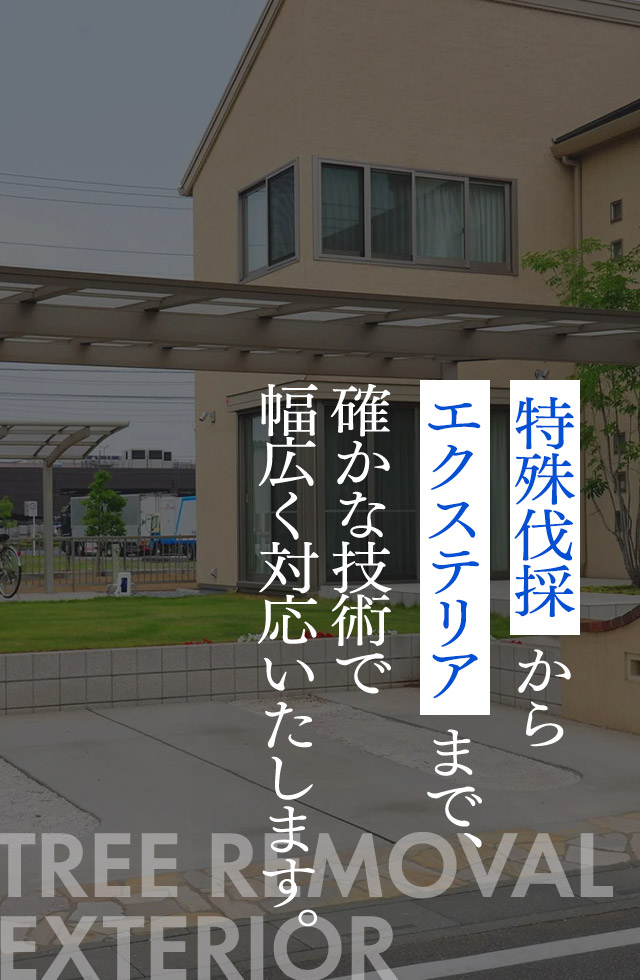 特殊伐採からエクステリアまで、確かな技術で幅広く対応いたします。